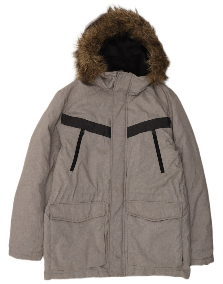 Jack & Jones Mens Hooded Padded Jacket UK 40 Large Grey Colourblock
