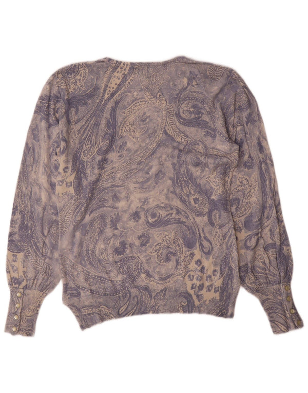 Damski sweter Ralph Lauren z dekoltem w kształcie litery V, UK 12, średni niebieski jedwabny paisley