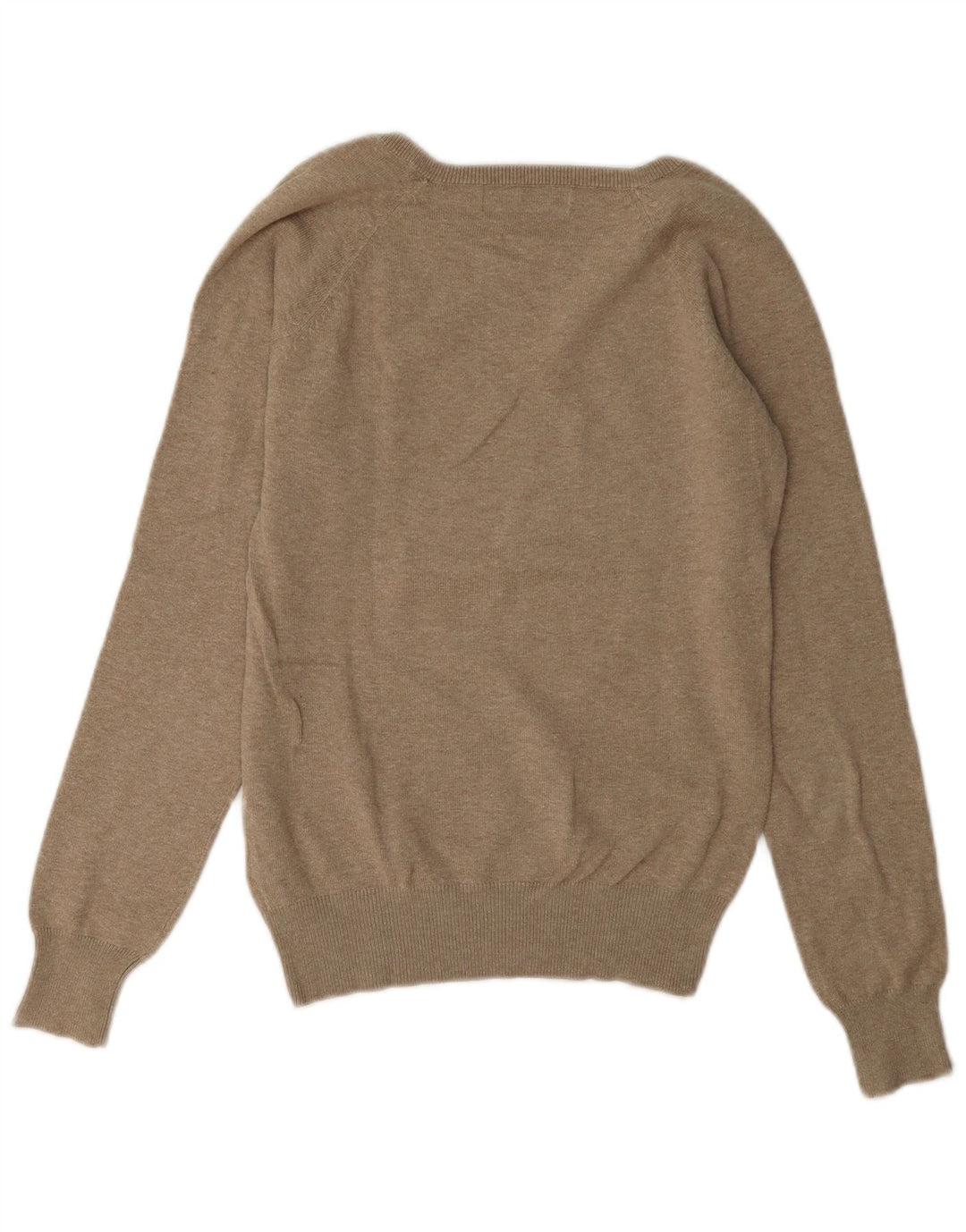 Zara Womens V-Neck Jumper Sweater UK 14 Medium Brown Cotton
