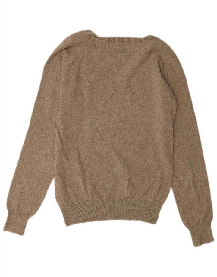 Zara Womens V-Neck Jumper Sweater UK 14 Medium Brown Cotton