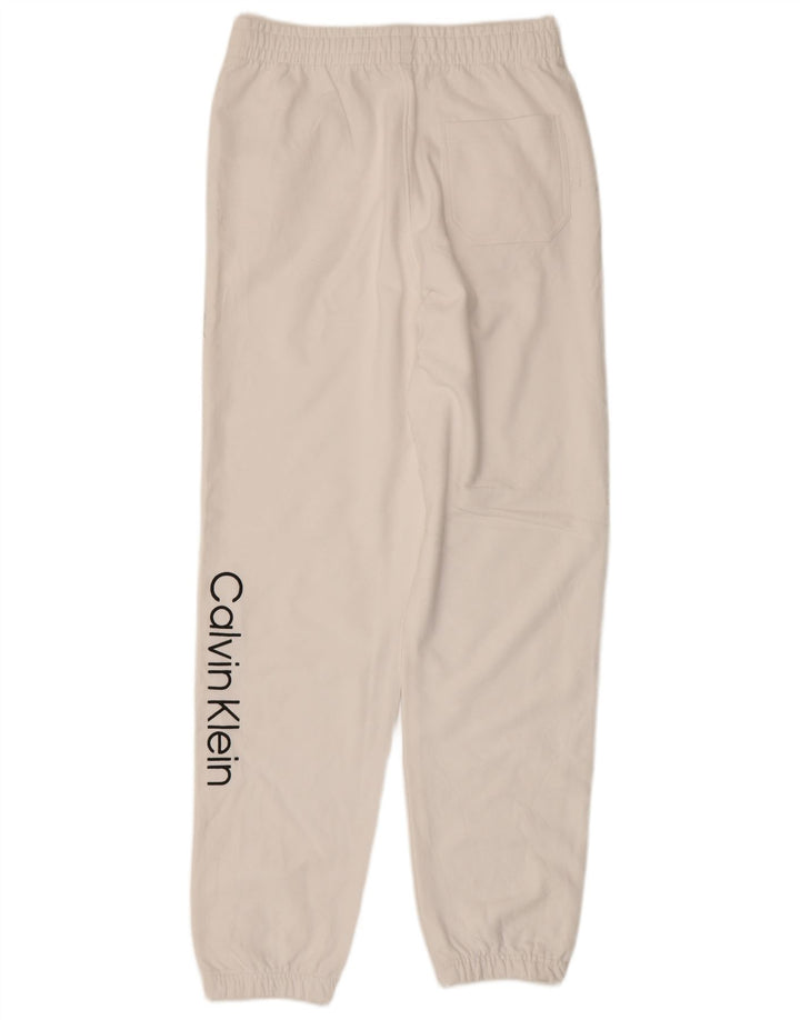CALVIN KLEIN Mens Graphic Tracksuit Trousers Joggers Medium  White Cotton
