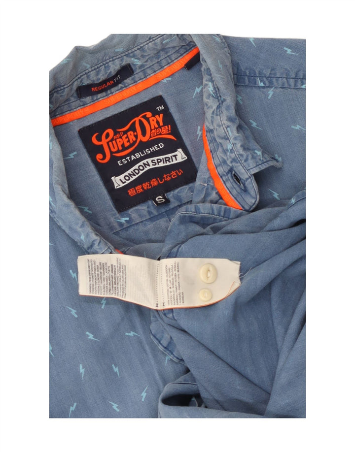 Superdry Mens Short Sleeve Regular Fit Shirt Small Blue Spotted Cotton