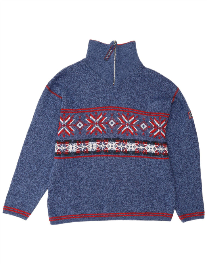 Angelo Litrico Pull col zippé pour homme Bleu moyen Fair Isle
