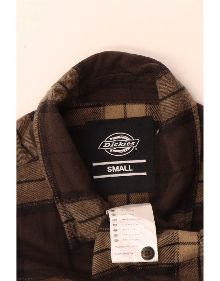 Dickies Mens Flannel Shirt Small Brown Check Cotton