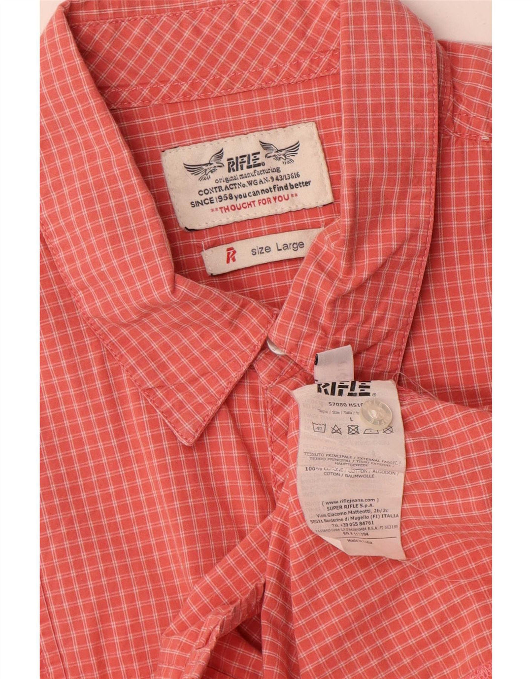 Rifle Mens Short Sleeve Shirt Large Red Gingham Cotton