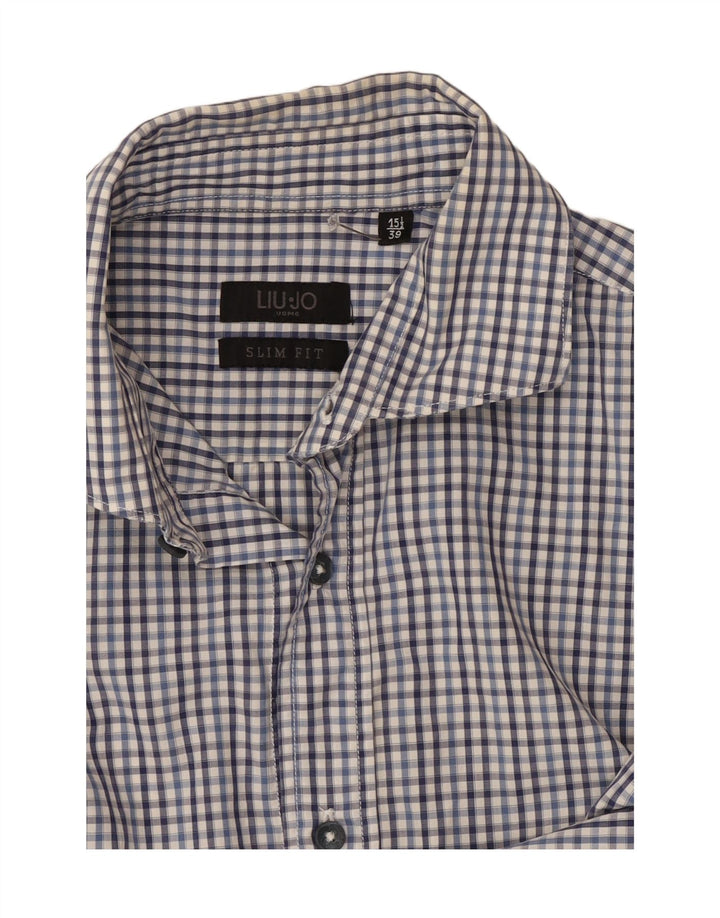 Liu Jo Slim-Fit-Hemd für Herren, Größe 39, 15 1/2, mittelgroß, marineblau kariert