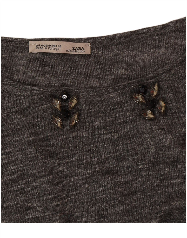 Zara Dame Top 3/4 ærmer UK 14 Medium Grey Flecked