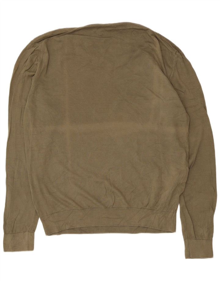 Trussardi Jeans Mens V-Neck Jumper Sweater Large Khaki