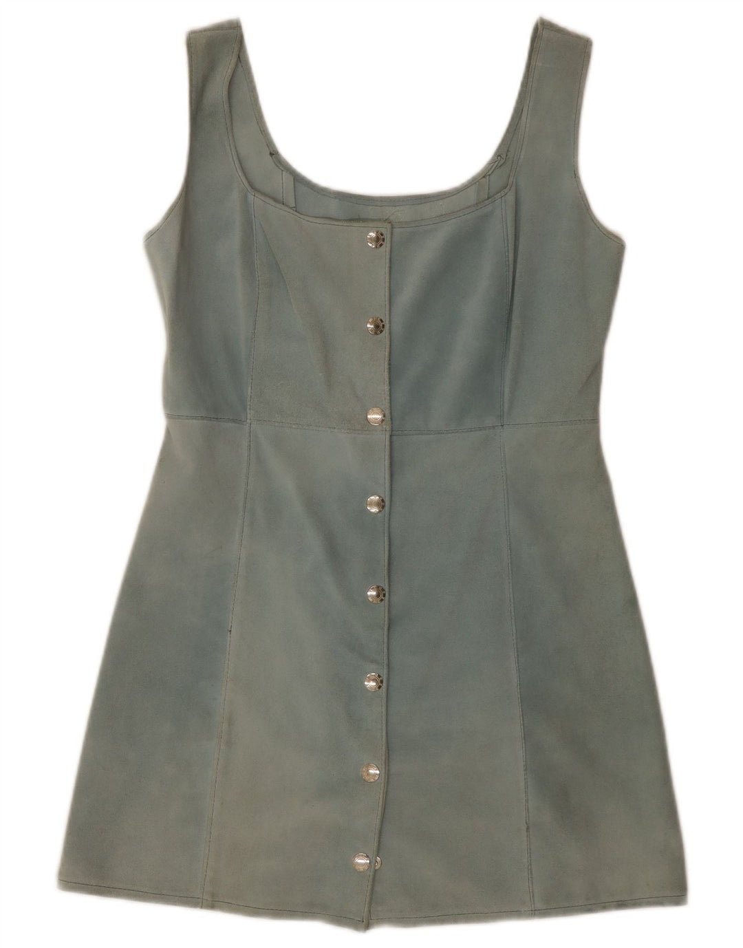 Vintage Womens Suede Sleeveless Tunic Top UK 12 Medium Blue Leather