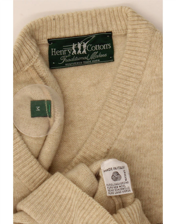 Henry Cottons Herren-Pullover mit V-Ausschnitt, mittelbeige Wolle