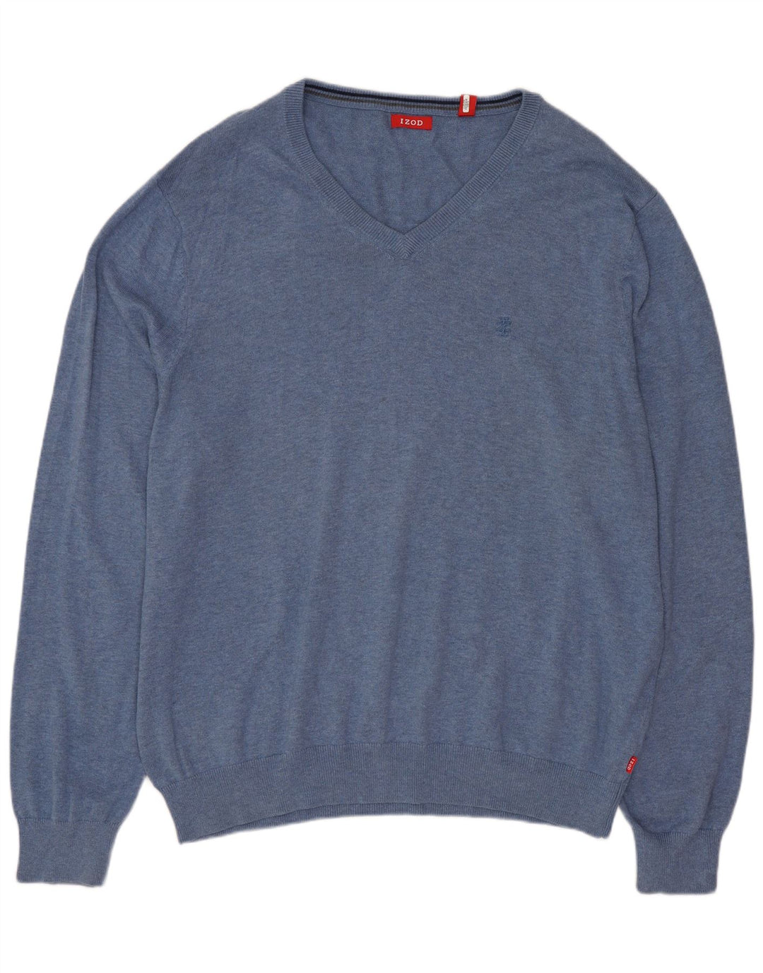 IZOD Mens V-Neck Jumper Sweater Large Blue Cotton