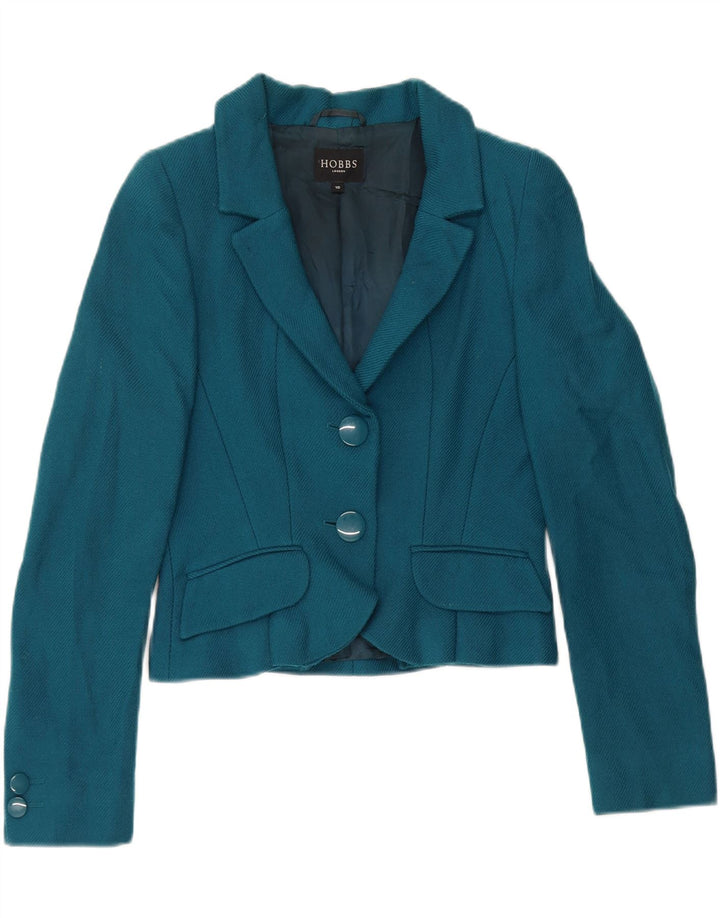 Hobbs Dame Crop 2 Button Blazer Jacket UK 10 Small Blue Wool