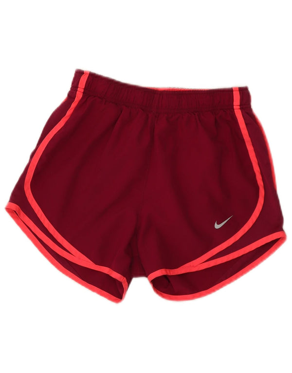 Nike Womens Dri Fit Sport Shorts UK 4 XS Burgundy Colourblock Polyester