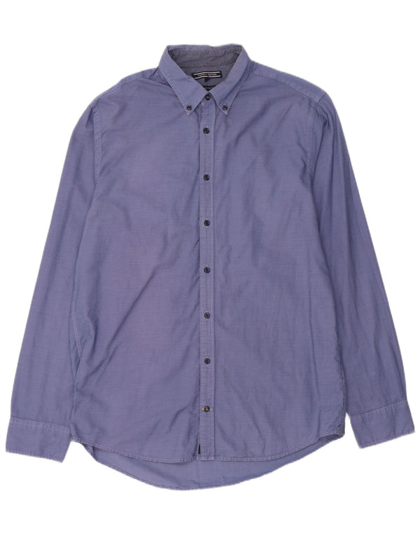 Tommy Hilfiger Mens New York Fit Shirt Large Blue Pinstripe Cotton