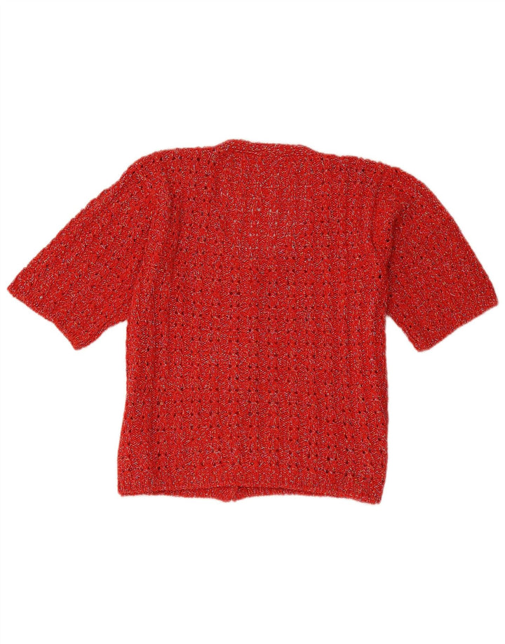 Vintage Womens Short Sleeve Cardigan Sweater UK 14 Medium Red