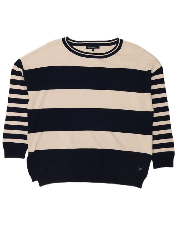 Crew Clothing Suéter feminino com gola em ponte Reino Unido 16 grande listrado azul marinho