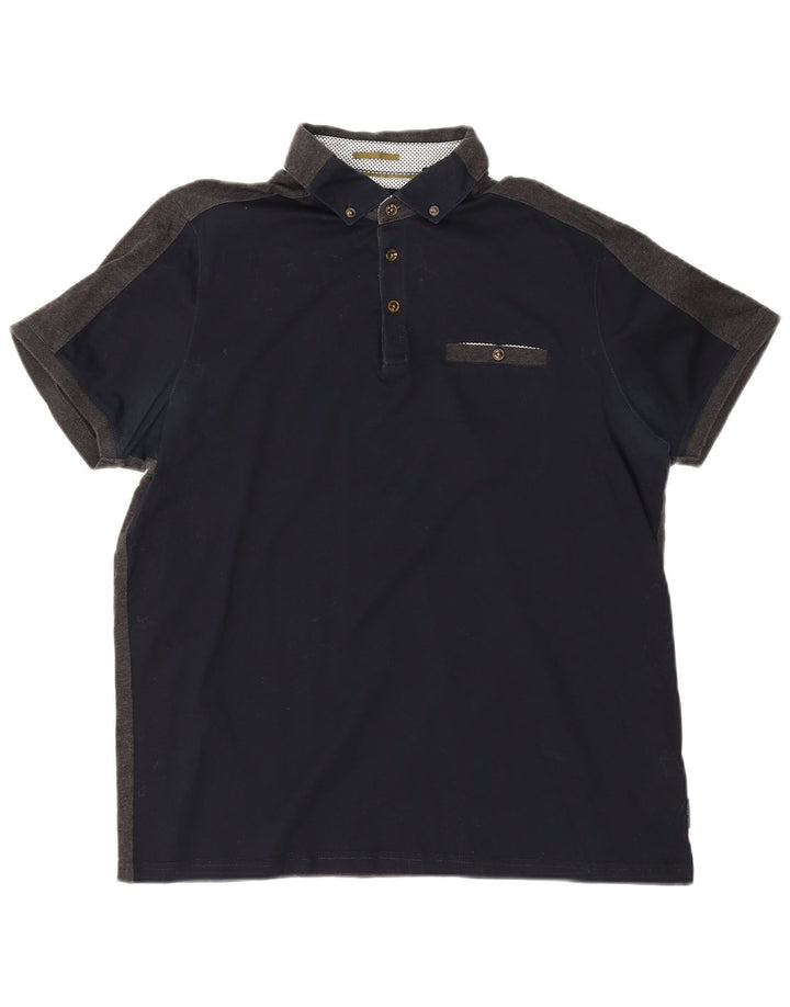 Ted Baker Mens Polo Shirt Size 4 Large Navy Blue Colourblock Cotton