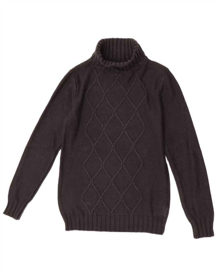 Vintage Womens Roll Neck Jumper Sweater UK 12 Medium Black Argyle/Diamond