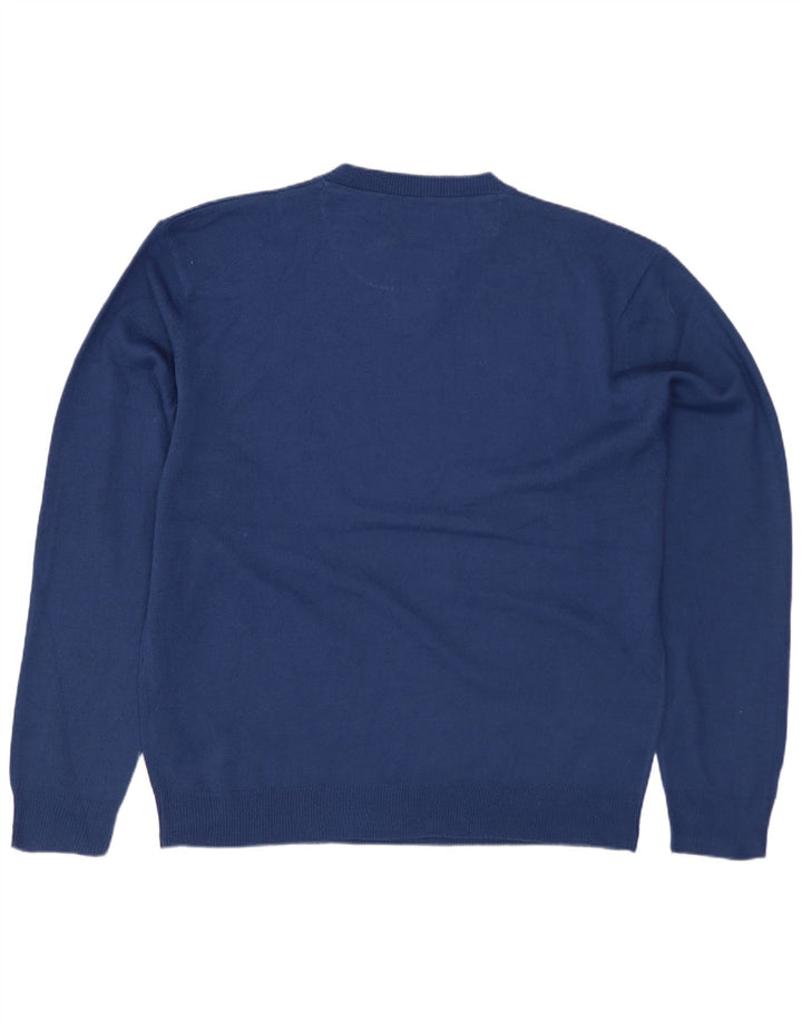 Pierre Cardin Mens Button Neck Jumper Sweater Large Blue Acrylic