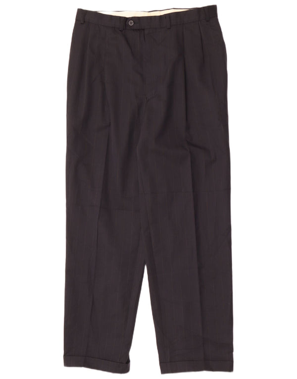 Pantaloni da abito con pegging da uomo Marks & Spencer W36 L31 poliestere blu navy