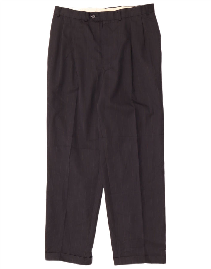 Pantaloni da abito con pegging da uomo Marks & Spencer W36 L31 poliestere blu navy