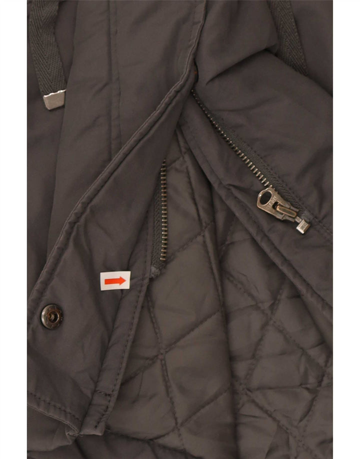 Benetton Womens Hooded Parka Jacket UK 40 Large Grey Cotton