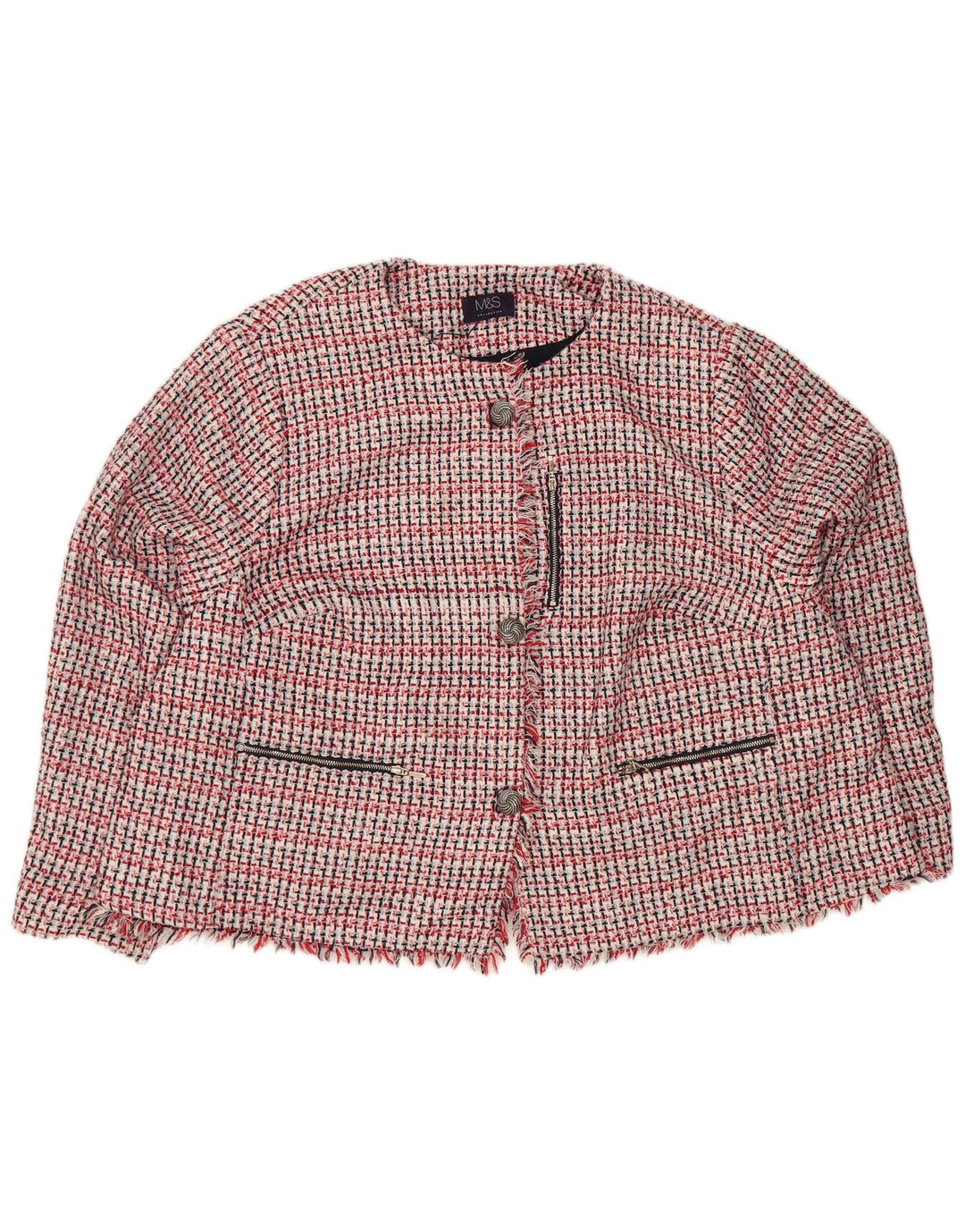 Marks & Spencer Chaqueta tipo blazer de 3 botones para mujer UK 30 6XL Poliéster a cuadros rojos