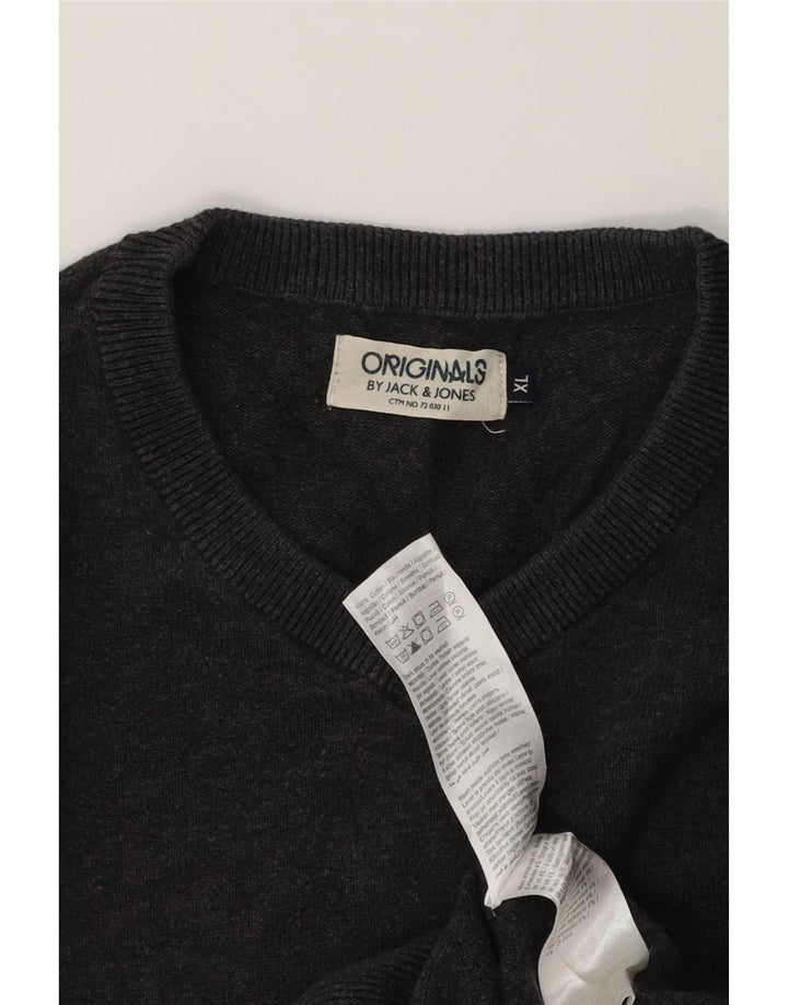 Jack & Jones Mens V-Neck Jumper Sweater XL Grey Cotton