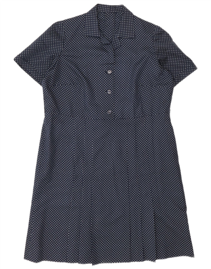 Vintage Womens Shift Dress UK 16 Large Navy Blue Spotted