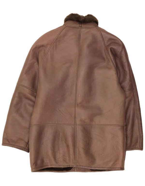 Vintage Mens Shearling Jacket IT 52 Large Brown Leather