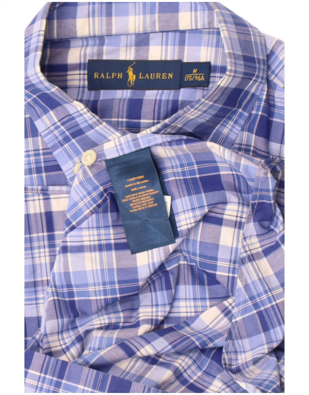 Ralph Lauren Mens Short Sleeve Shirt Medium Blue Check Cotton