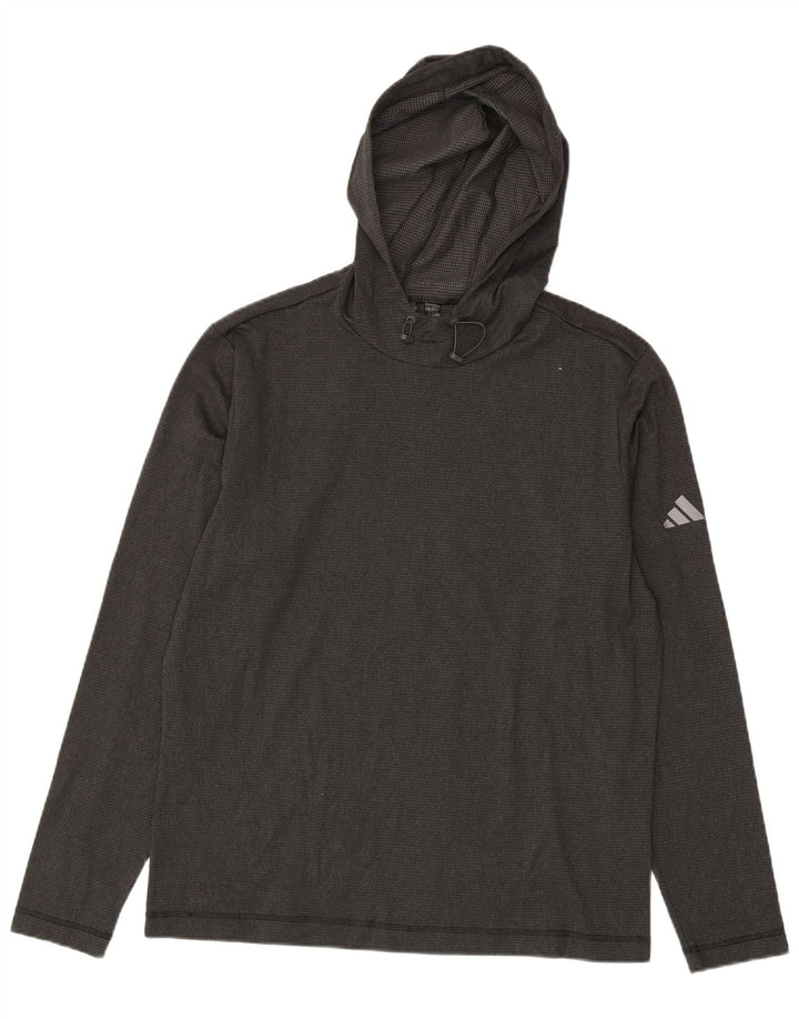 Adidas Herren-Kapuzenoberteil, langärmelig, mittelgraues Polyester
