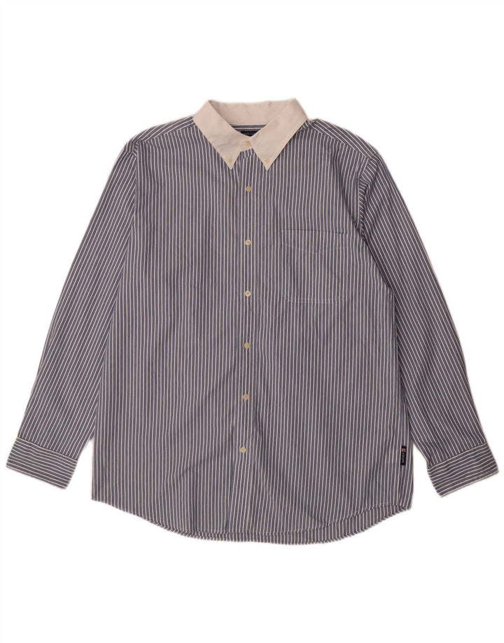 Chaps Mens Easy Care Shirt Large Blue Striped Cotton