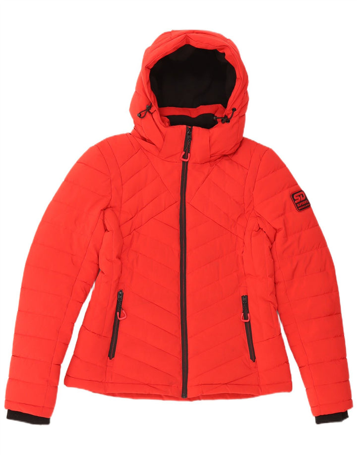 Superdry γυναικείο μπουφάν με κουκούλα μεγάλου μεγέθους UK 10 μικρό κόκκινο πολυεστέρα