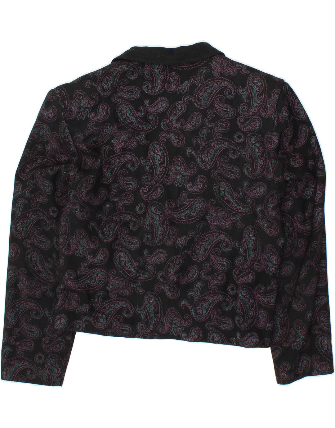 VINTAGE Womens Crop 1 Button Blazer Jacket UK 14 Large Black Paisley Vintage Vintage and Second-Hand Vintage from Messina Hembry 