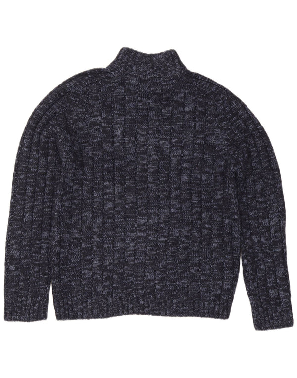 Marks & Spencer Mens Zip Neck Jumper Sweater XL Navy Blue Flecked Acrylic