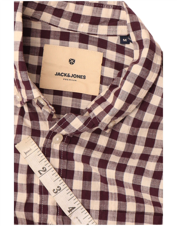 Jack & Jones Mens Shirt Medium Burgundy Gingham Cotton