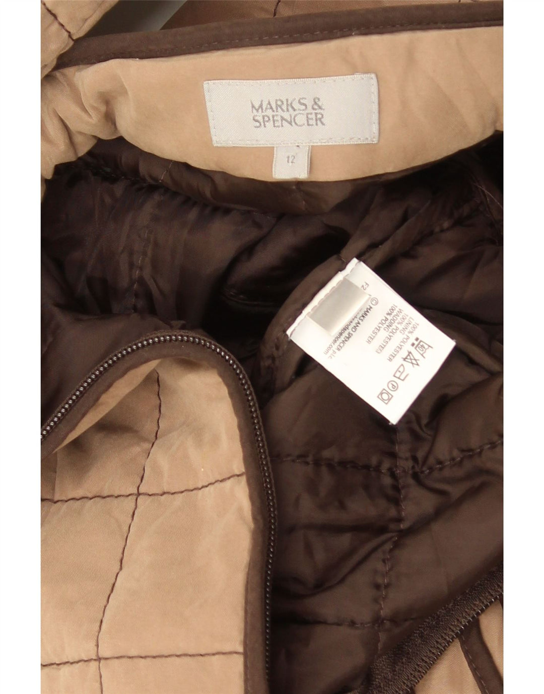 Женская стеганая куртка Marks & Spencer UK 12, средний коричневый полиэстер