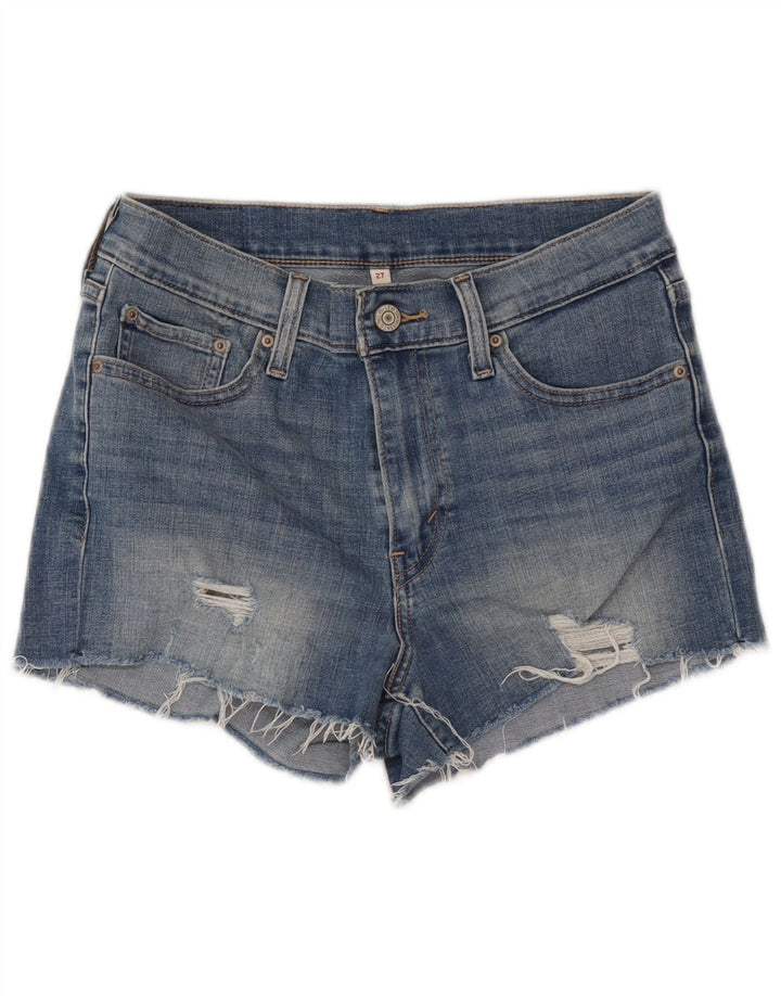 Pantaloncini di jeans invecchiati Levi's da donna W27 piccoli in cotone blu
