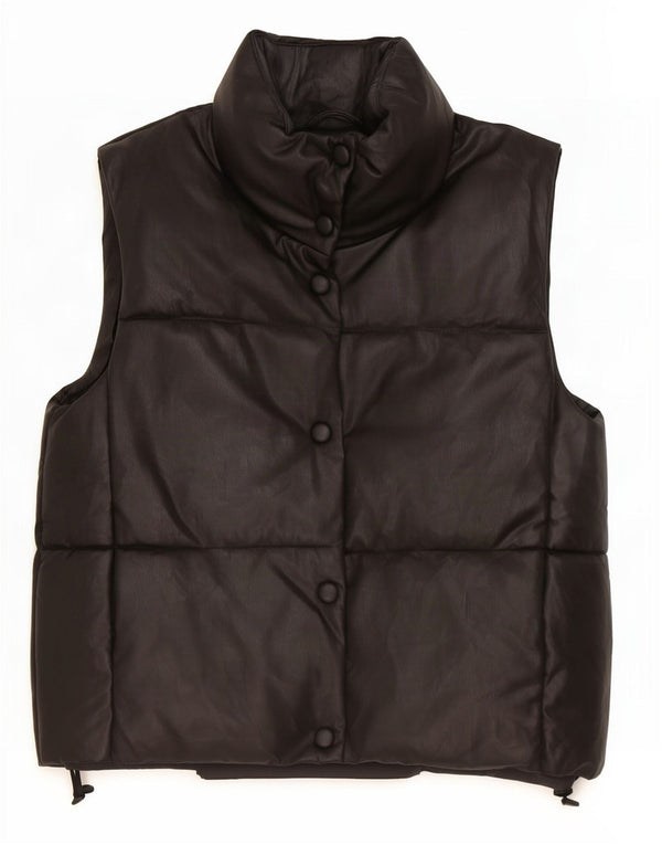 Gilet căptușit supradimensionat din piele artificială pentru femei Zara UK 10 Poliester negru mic