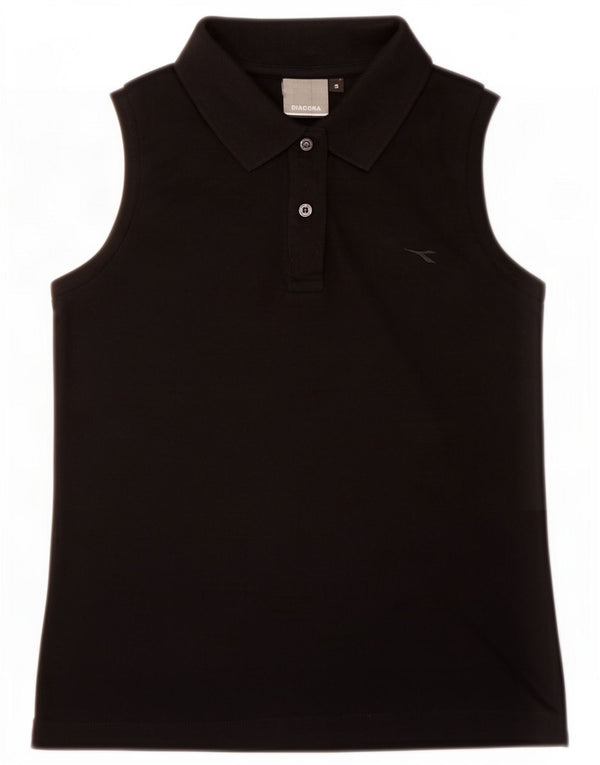 Diadora Womens Sleeveless Polo Shirt UK 10 Small Black Cotton