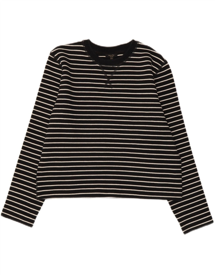Massimo Dutti Womens Top Long Sleeve UK 14 Medium Black Striped Cotton