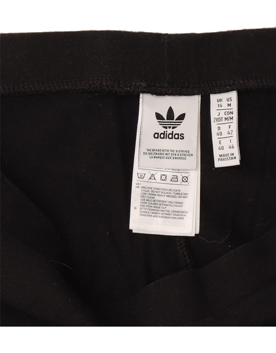 ADIDAS Womens Graphic Leggings UK 14 Medium Black Cotton Vintage Adidas and Second-Hand Adidas from Messina Hembry 