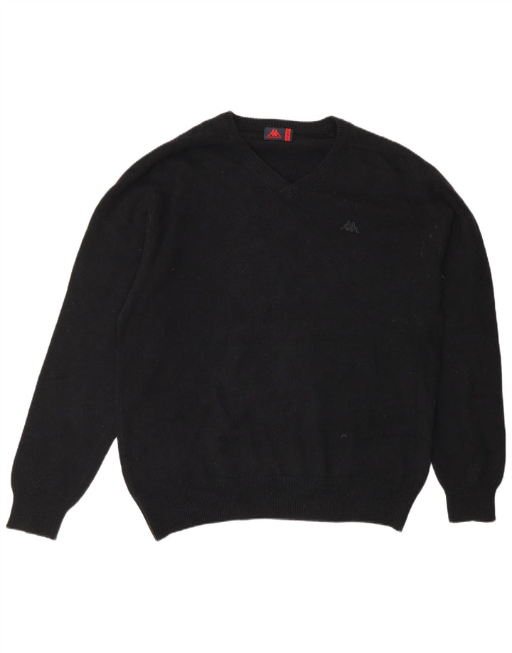 Kappa Mens V-Neck Jumper Sweater XL Black Wool