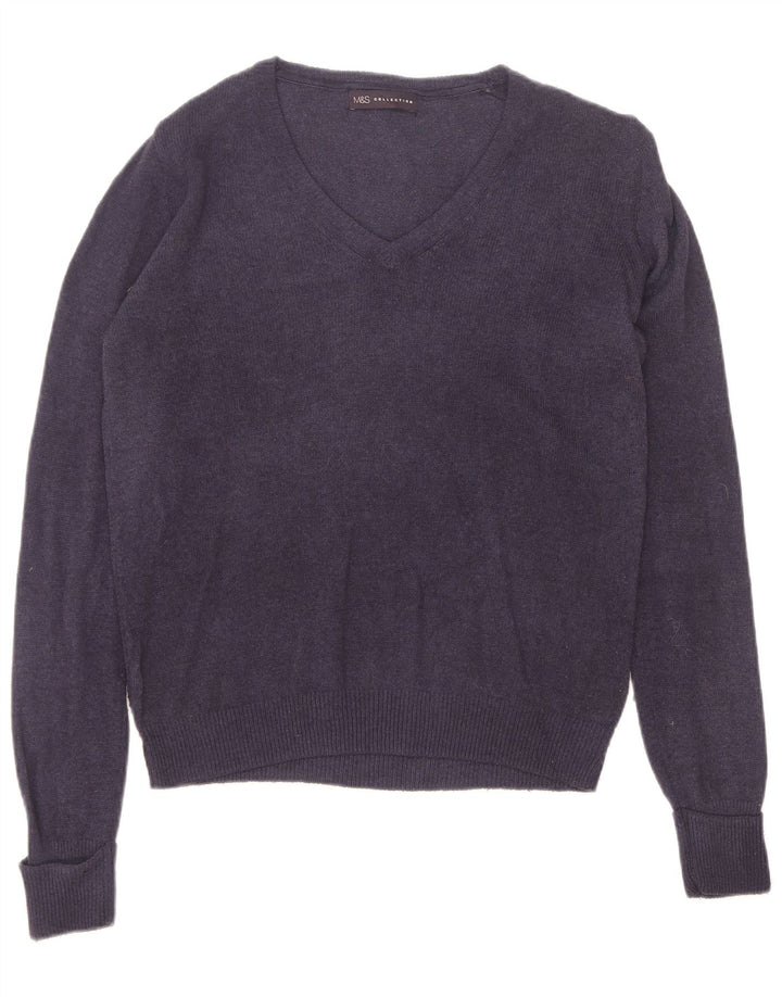 Marks & Spencer Womens V-Neck Jumper Sweater UK 10 Small Navy Blue