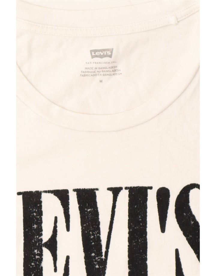 LEVI'S Womens Graphic T-Shirt Top UK 14 Medium White Cotton Vintage Levi's and Second-Hand Levi's from Messina Hembry 