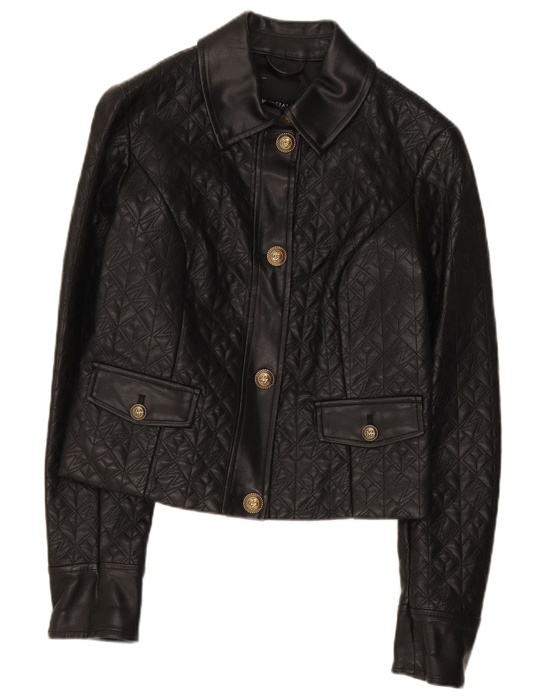 Giacca da donna in ecopelle Crop Guess US 2 XS in polietilene nero