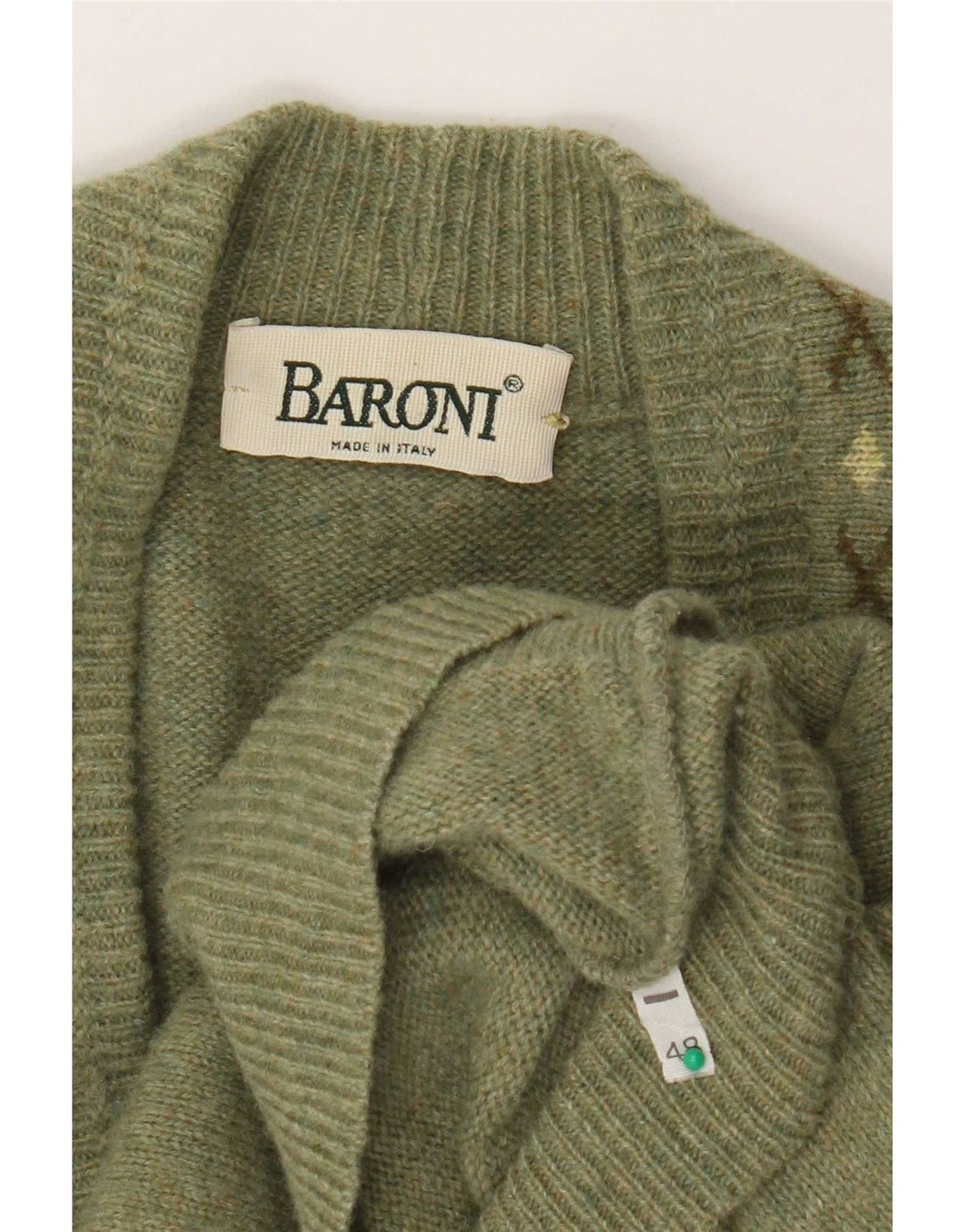 Baroni Mens Cardigan Sweater IT 48 Medium Green Argyle/Diamond