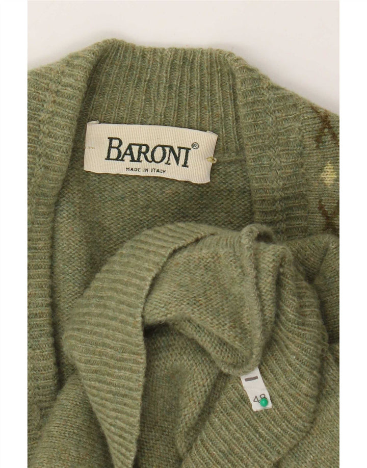 Baroni Mens Cardigan Sweater IT 48 Medium Green Argyle/Diamond