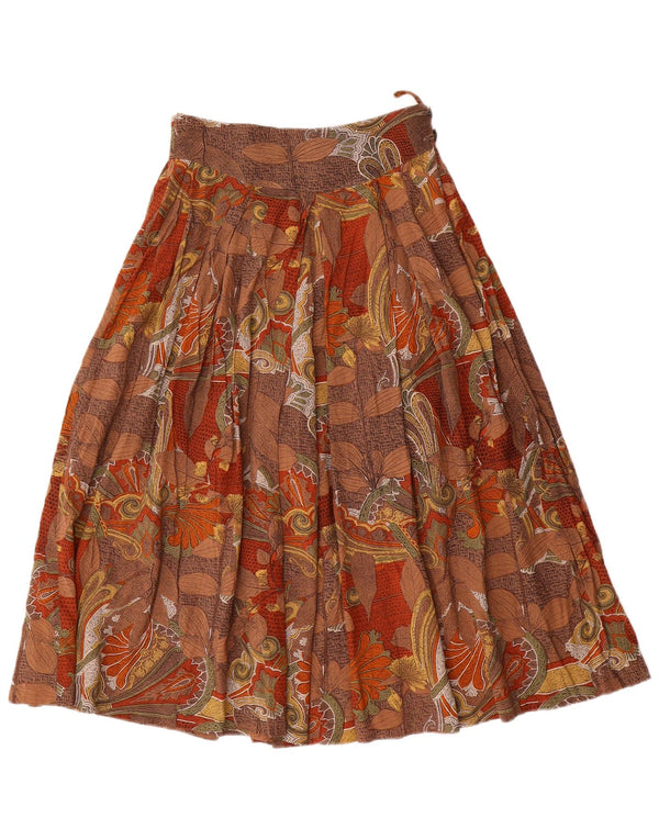 Saia feminina vintage plissada larga W24 XS marrom floral
